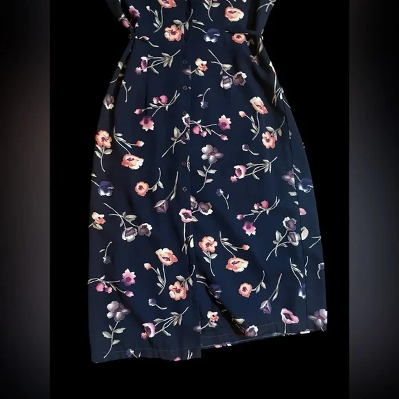 Floral Button Down and Tie Back, Black Dress - Picture 2 of 10